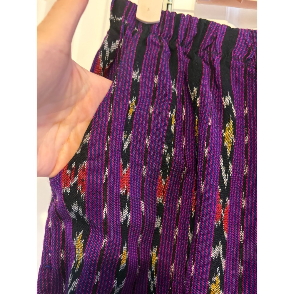 Purple Ikat Print Pants Bohemian Lightweight Elastic Waist Trousers OS - Picture 4 of 5